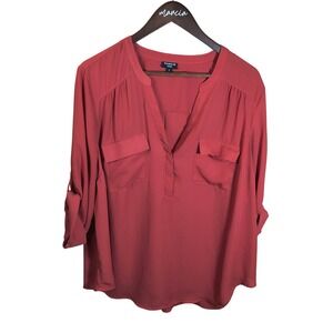 Torrid Women's Blouse‎ Plus Size Roll Tab Sleeve V Neck Pocket Top Casual Work